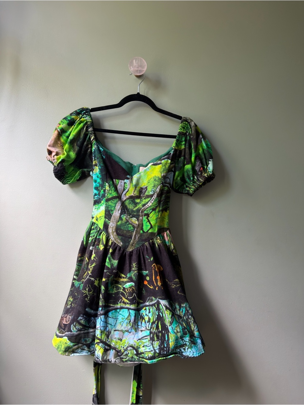 Fashion Brand Company Cayetana Green Puff-Sleeve Floral Fit-and-Flare Dress - Picture 2 of 2